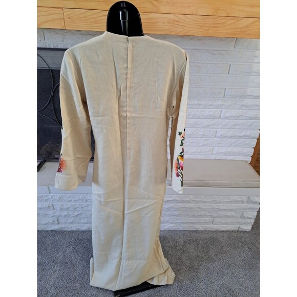 Heavily Embroidered Women's S Maxi Kaftan Dress Multicolor Peacock Bird Floral - Picture 7 of 12